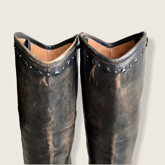 $398 RARE Frye Melissa Rhinestone Button Distressed Vintage Pull On Tall Boots - Picture 13 of 16